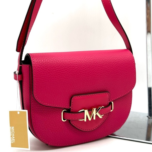 Michael Kors Small Reed Leather Saddle Crossbody Bag Electric Pink - Picture 5 of 10